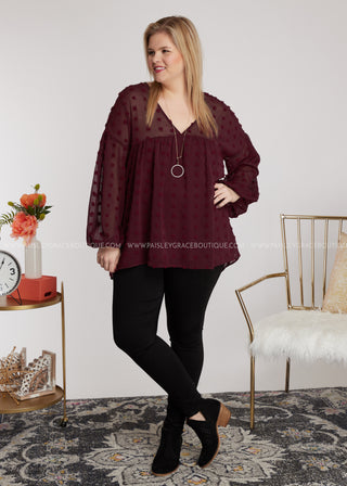 Dollop of Beauty Top- BURGUNDY - LAST ONES FINAL SALE