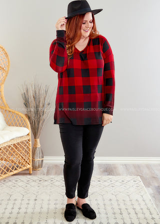 Plaid To Meet You Top - Red - FINAL SALE