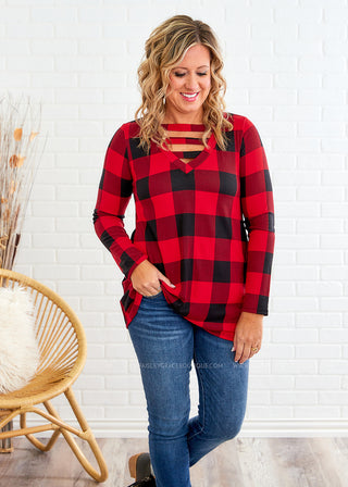 Plaid Moon Rising Top- Red/Black - FINAL SALE