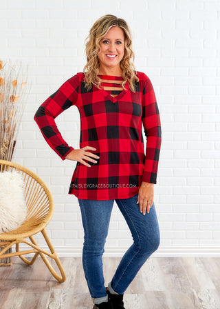 Plaid Moon Rising Top- Red/Black - FINAL SALE