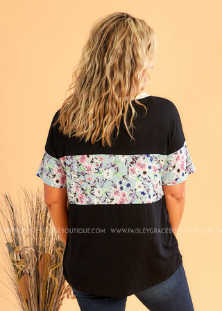 Black with Floral Accent Top  - FINAL SALE