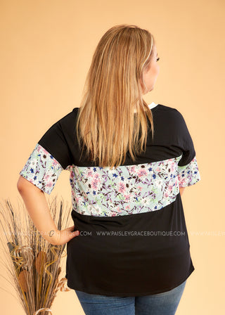 Black with Floral Accent Top  - FINAL SALE