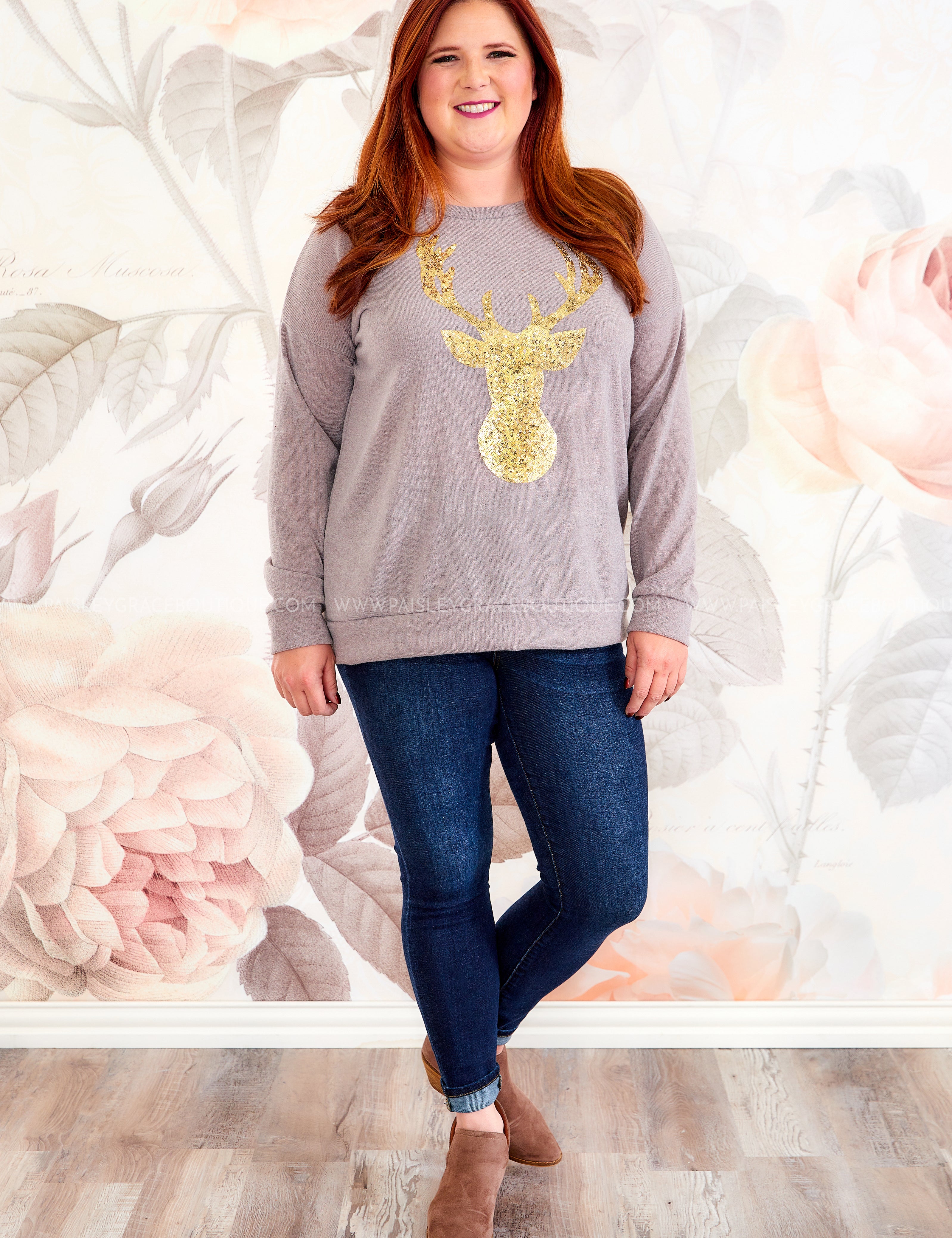 Golden Reindeer Top* LAST ONES FINAL SALE *