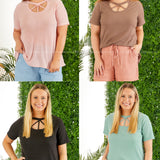 Short Sleeve Solid Knit Top - 4 Colors  - LAST ONES FINAL SALE