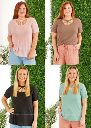 Short Sleeve Solid Knit Top - 4 Colors  - LAST ONE FINAL SALE