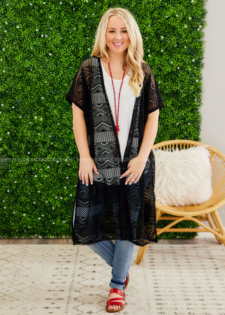 Fun In The Sun Kimono/CoverUp - BLACK  - FINAL SALE