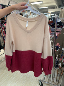Taupe & Burgundy Sweater Top - FINAL SALE
