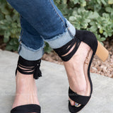 Black Suede Tassel Heel - LAST ONES FINAL SALE