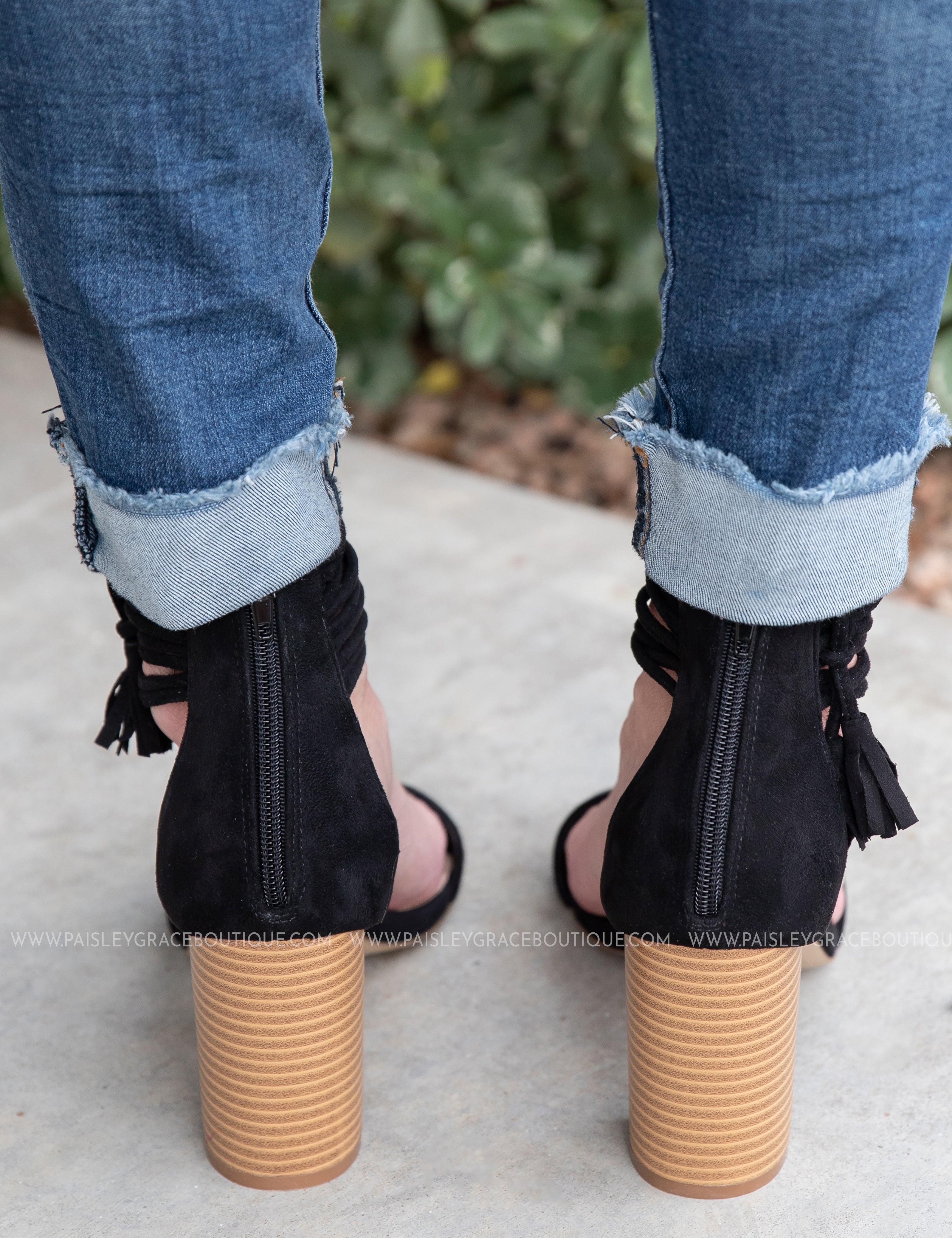 Black Suede Tassel Heel - LAST ONES FINAL SALE