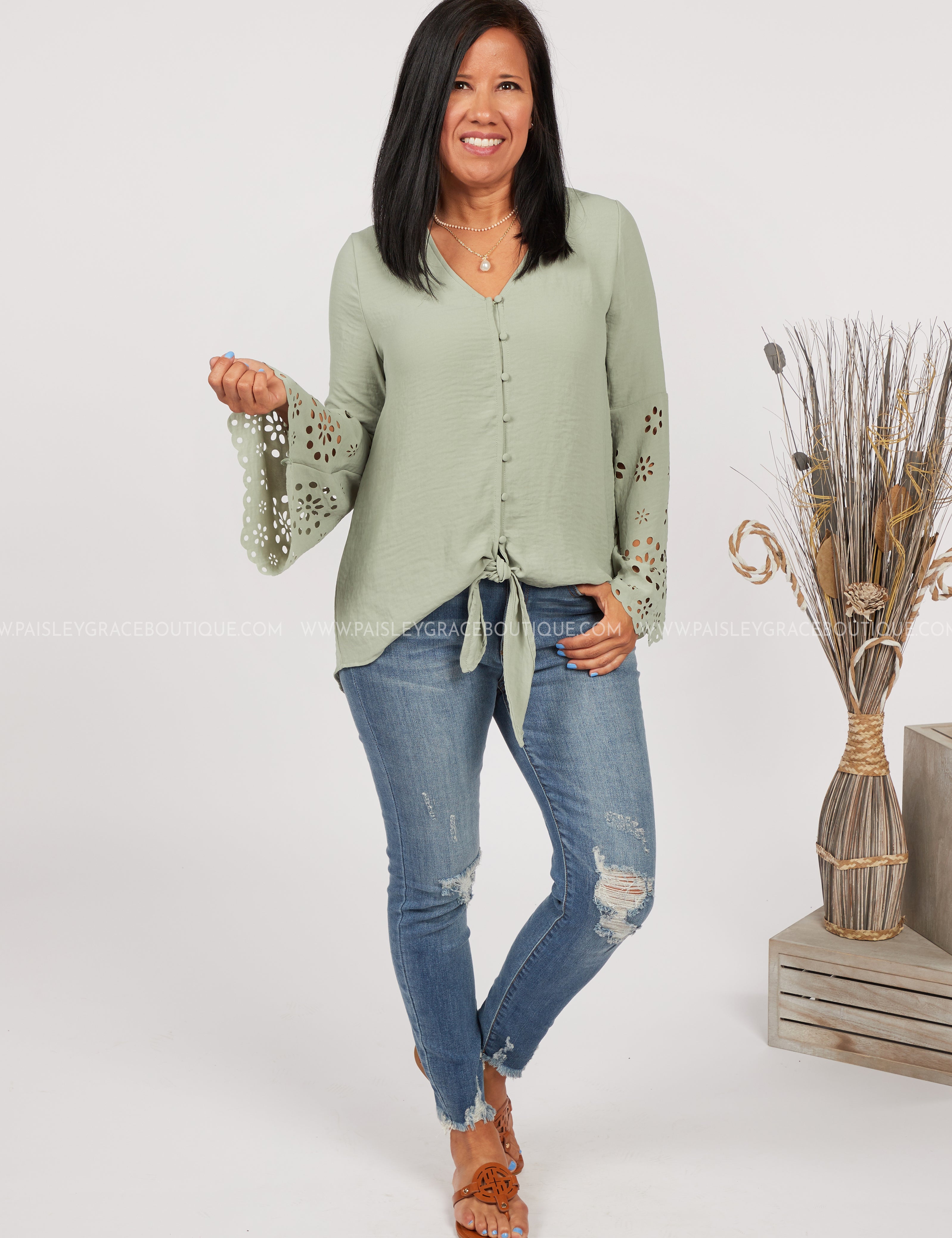 Forget Me Knot Top-SAGE* LAST ONES FINAL SALE *