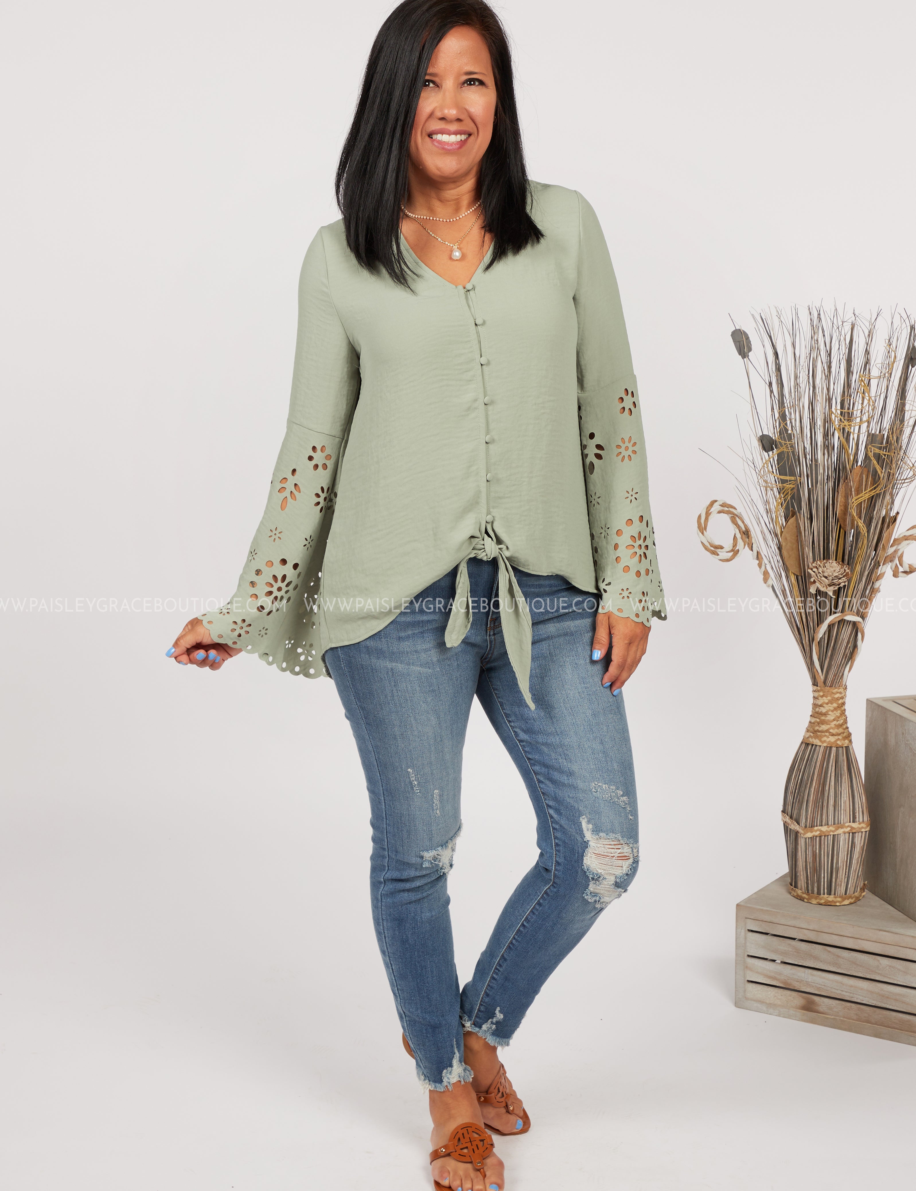 Forget Me Knot Top-SAGE* LAST ONES FINAL SALE *