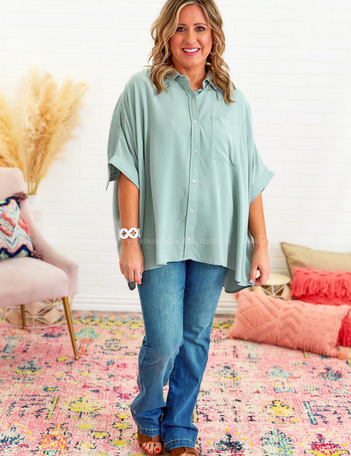 Off Into the Sunset Top - Sage - LAST ONES FINAL SALE