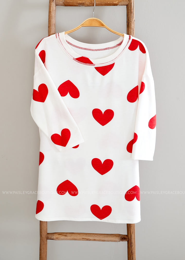 Ivory with Red Hearts Top - FINAL SALE