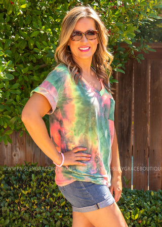 Basic Needs Tie Dye Tee- GREEN LAST ONES FINAL SALE