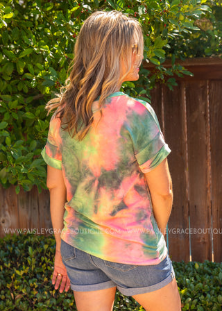 Basic Needs Tie Dye Tee- GREEN LAST ONES FINAL SALE