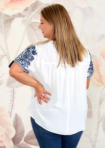 Felicity Embroidered Top - Navy - FINAL SALE