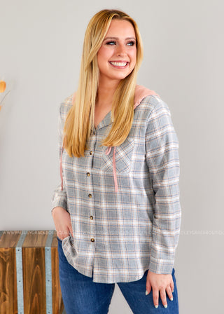 Mad for Plaid Hooded Top - Grey  - LAST ONE FINAL SALE