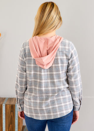 Mad for Plaid Hooded Top - Grey  - LAST ONE FINAL SALE