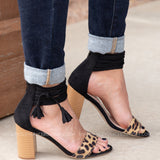 Leopard Suede Tassel Heel-BLACK - LAST ONES FINAL SALE