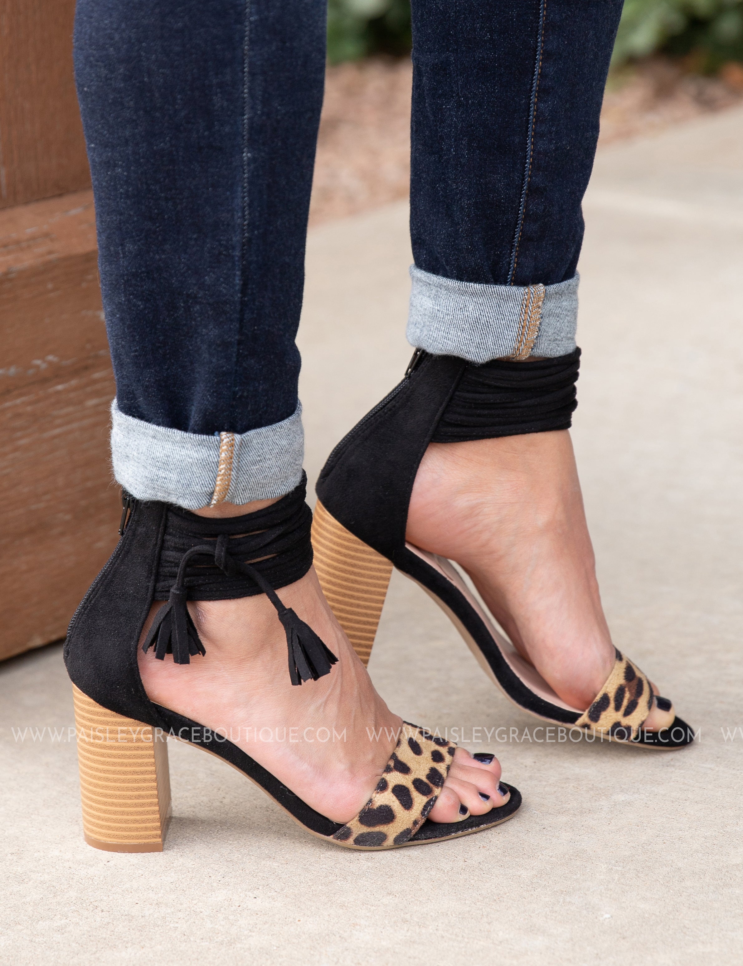 Leopard Suede Tassel Heel-BLACK - LAST ONES FINAL SALE