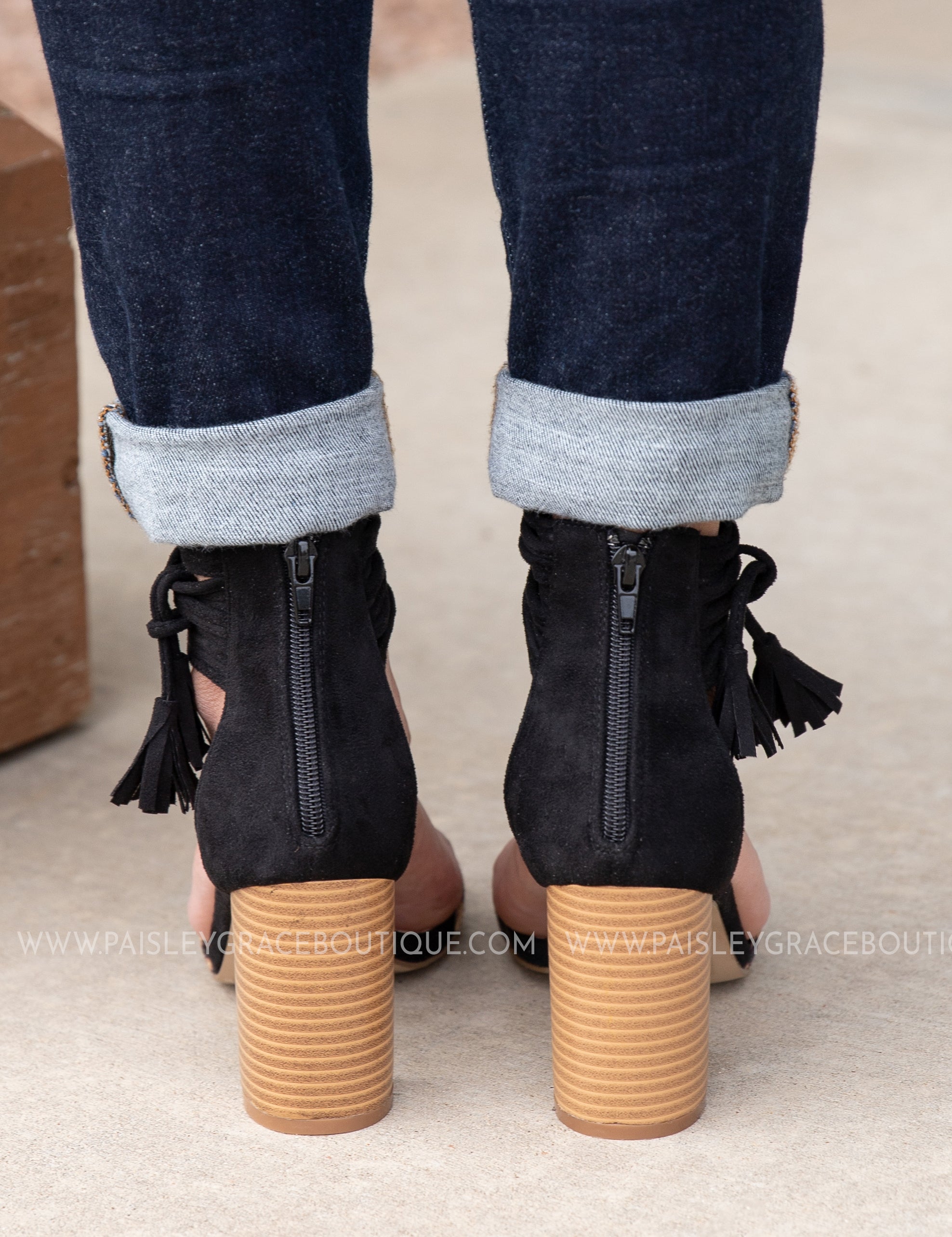 Leopard Suede Tassel Heel-BLACK - LAST ONES FINAL SALE