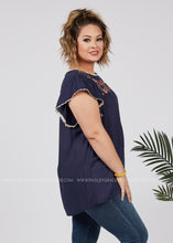 Load image into Gallery viewer, Here Comes The Bloom Embroidered Top-NAVY - FINAL SALE
