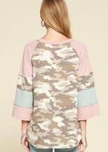 Load image into Gallery viewer, Cream Camo With Blush Sleeve Top  - FINAL SALE
