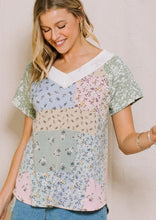 Load image into Gallery viewer, Multi-Flora Print V-Neck Top - Sage Combo  - FINAL SALE
