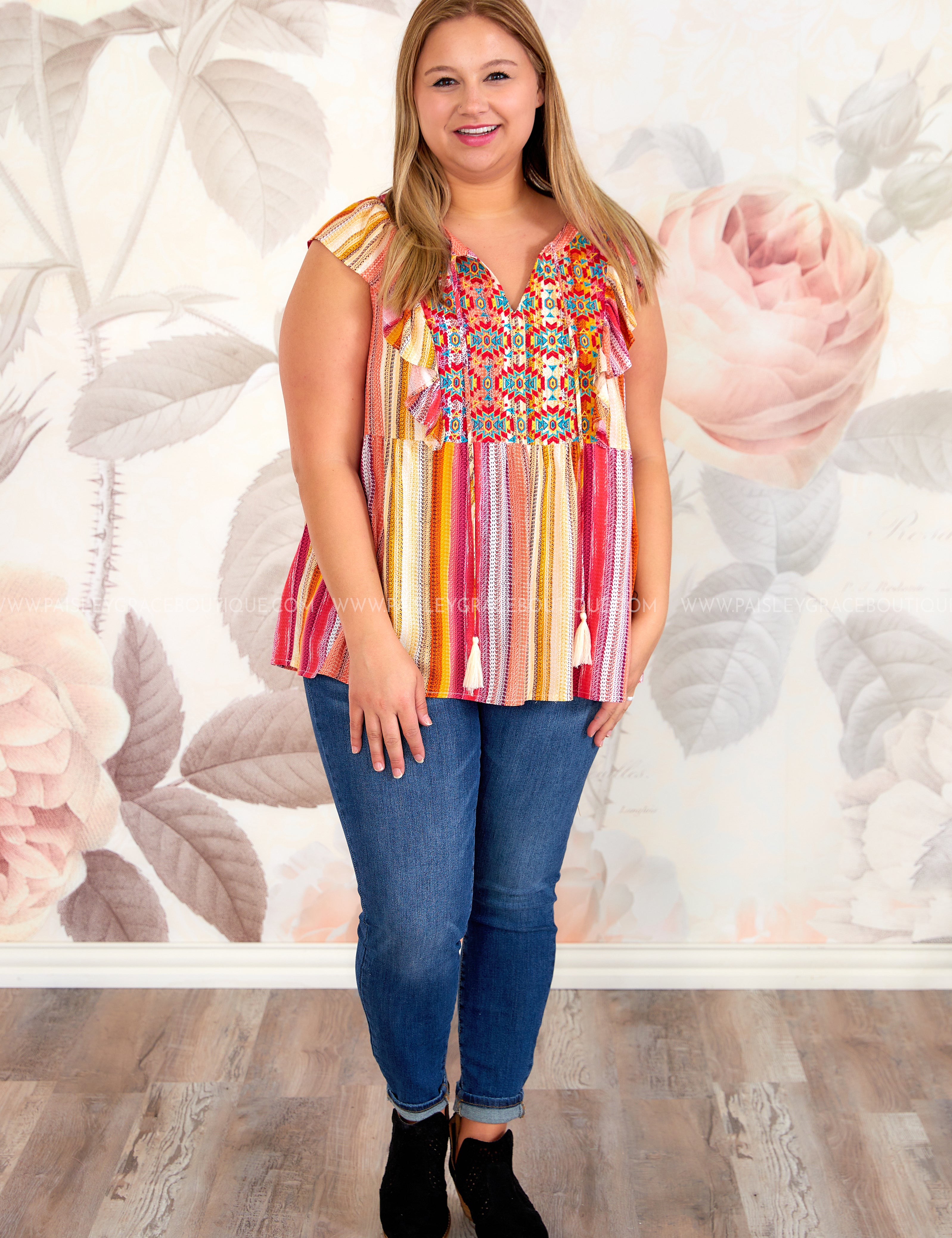Sangria Sunrise Embroidered Top - LAST ONES FINAL SALE