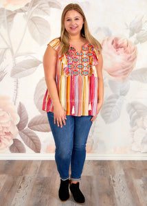 Sangria Sunrise Embroidered Top  - FINAL SALE CLEARANCE