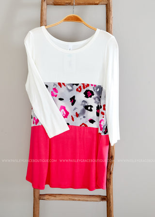 Pink, White and Leopard Top - LAST ONE FINAL SALE