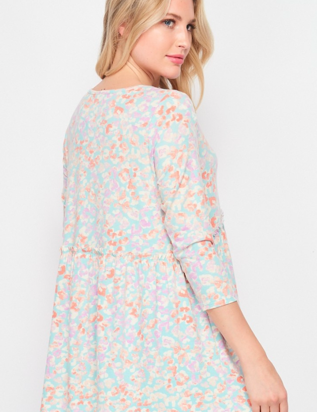AQUA/IVORY 3/4 Length Sleeve Top - LAST ONES FINAL SALE
