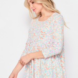 AQUA/IVORY 3/4 Length Sleeve Top - LAST ONES FINAL SALE