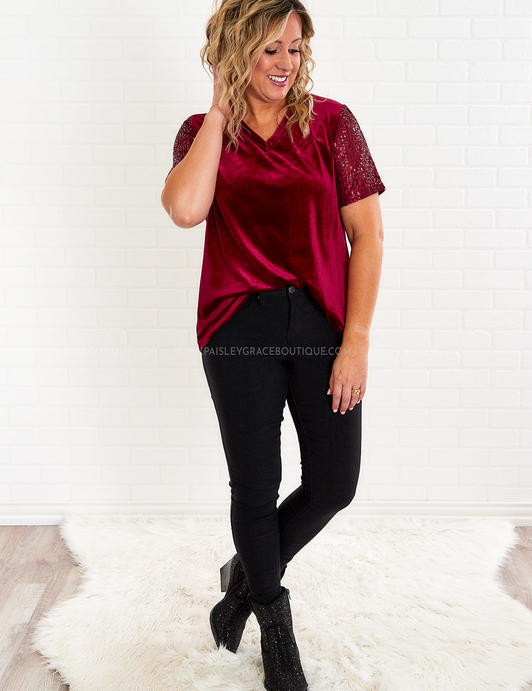 Dancing Under the Lights Top - Burgundy - LAST ONES FINAL SALE