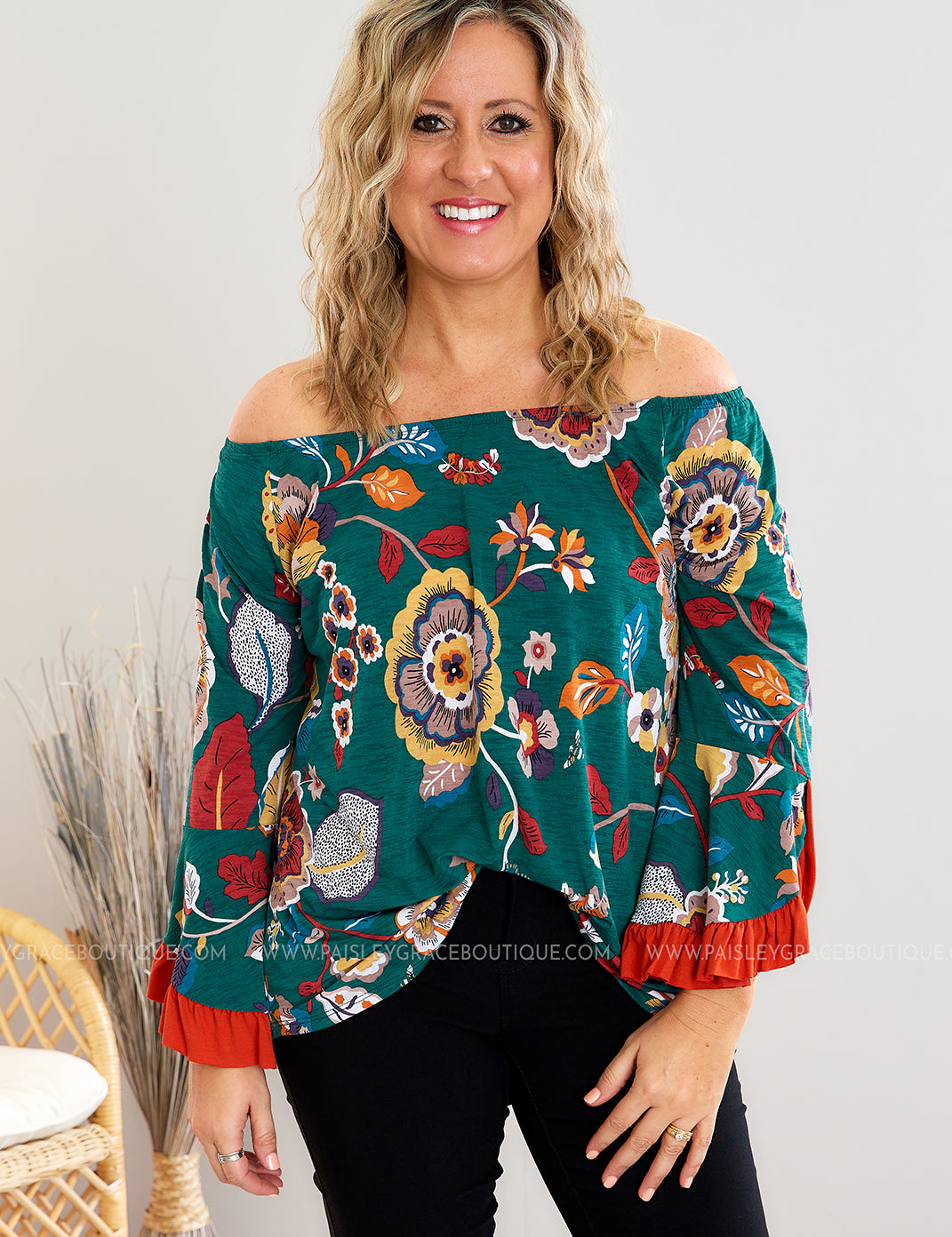 Happiness Blooms Within Top - Green - LAST ONES FINAL SALE
