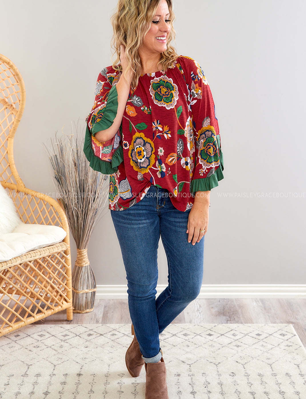 Happiness Blooms Within Top - Red - LAST ONES FINAL SALE