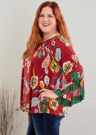 Happiness Blooms Within Top - Red - FINAL SALE