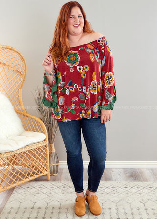 Happiness Blooms Within Top - Red - FINAL SALE