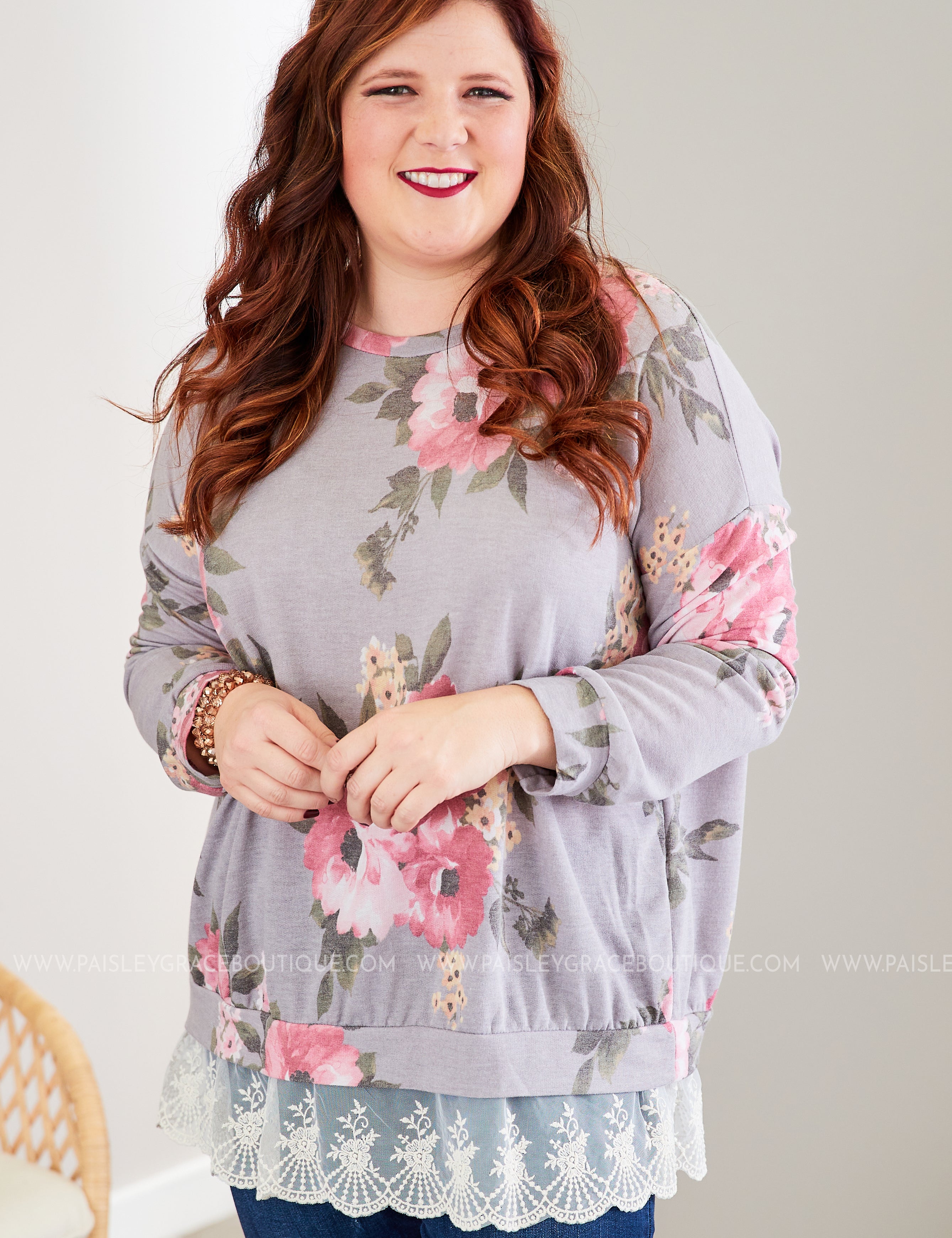 Grey & Mauve Top with Lace  - LAST ONES FINAL SALE