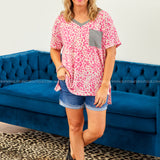 Ivory & Pink Short Sleeve Pocket Top* FINAL SALE *
