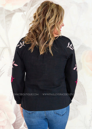 Can't Walk Away Embroidered Top  - FINAL SALE