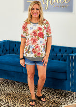 Load image into Gallery viewer, Floral &amp; Stripe Top with Kangaroo Pocket FINAL SALE
