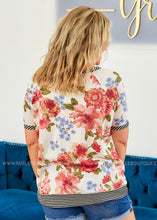 Load image into Gallery viewer, Floral &amp; Stripe Top with Kangaroo Pocket FINAL SALE
