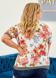 Floral & Stripe Top with Kangaroo Pocket FINAL SALE
