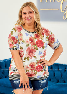 Floral & Stripe Top with Kangaroo Pocket FINAL SALE