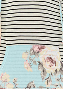 Floral & Stripe Short Sleeve Hoodie - FINAL SALE CLEARANCE