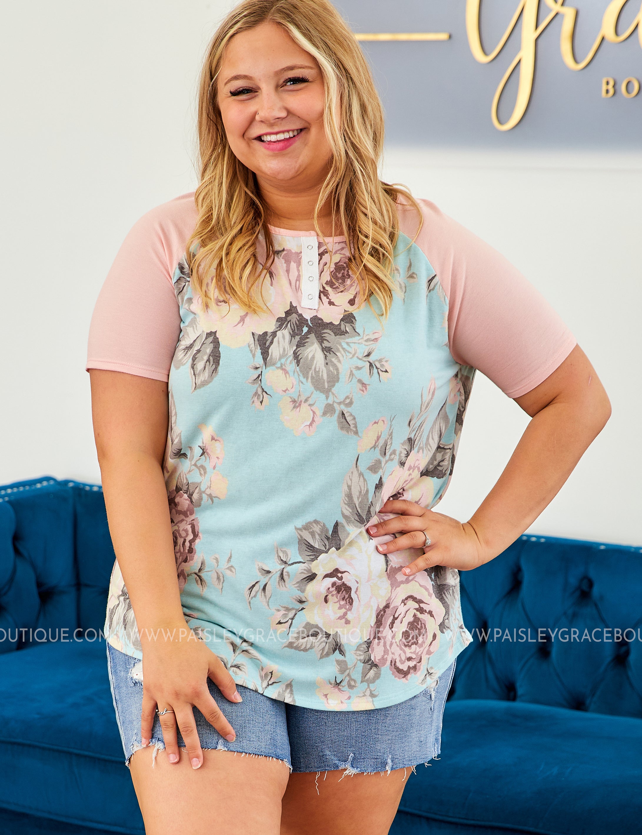 Mint and Pink Floral Top* LAST ONES FINAL SALE *