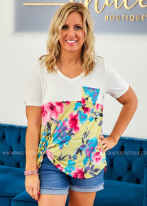 Yellow and Pink Floral Top  - FINAL SALE