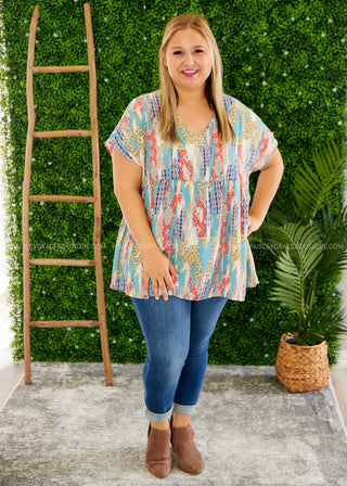 Captivated By You Top - Coral or Teal - LAST ONES FINAL SALE