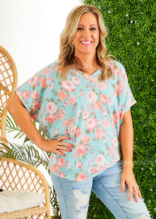 Mint Floral Top - LAST ONE FINAL SALE